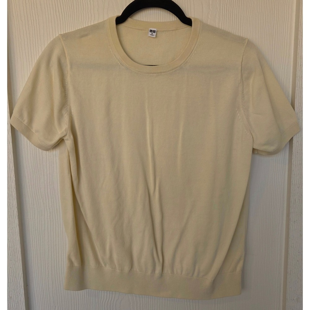 Uniqlo Butter Yellow Short Sleeve Knit Sweater XL Preppy Old Money Quiet Luxury